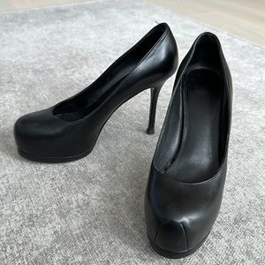 Yves Saint Laurent Black Leather Tribtoo Pumps IT 37.5